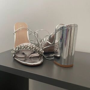 Shimmering Silver Heels with Crystal Accents